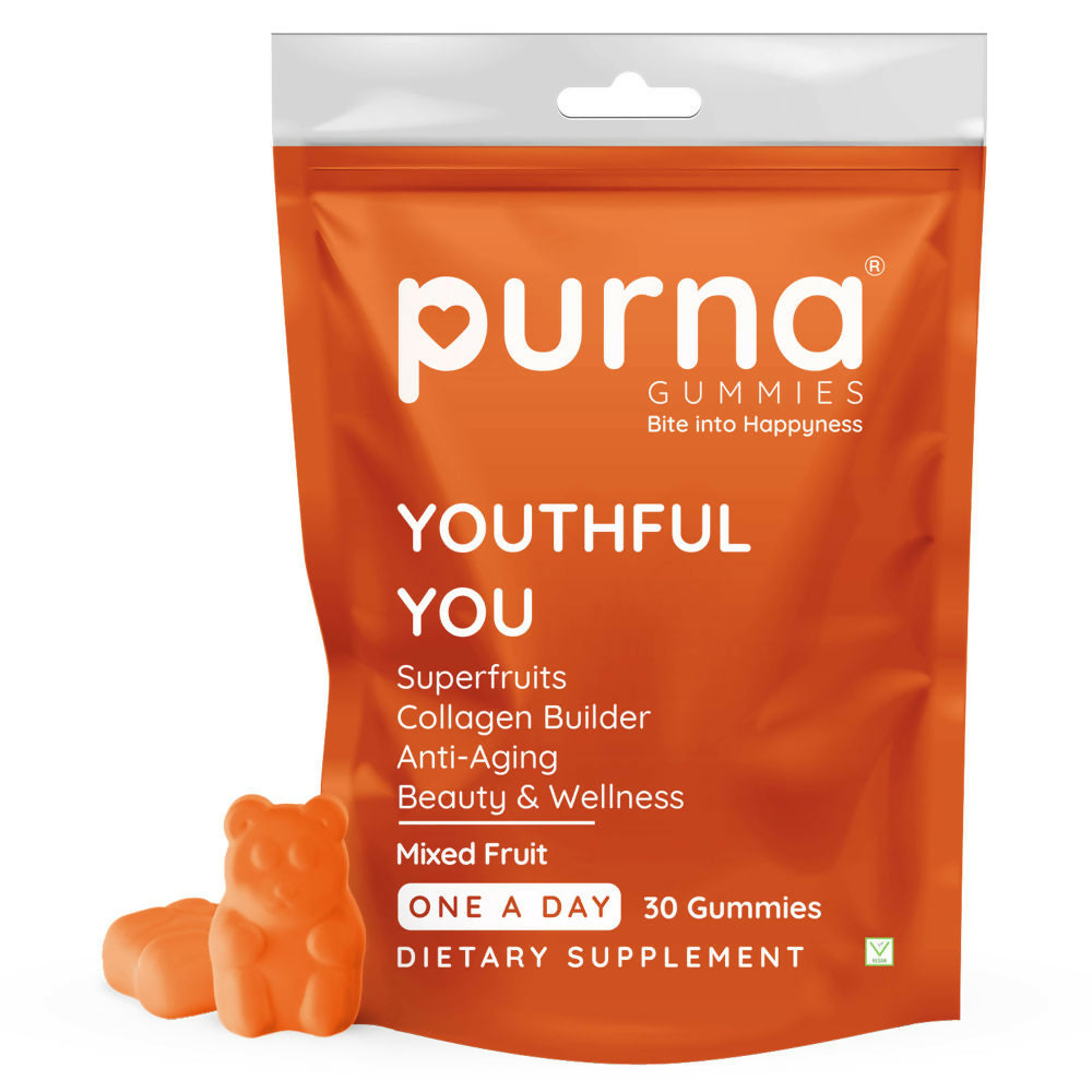 Purna Gummies Superfruits Collagen Mixed Fruit Flavour Gummies for Hair and Skin | Grocsy