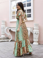 Sea Green Rayon Foil Printed Long Dress - Michan | Grocsy