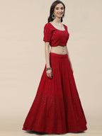 Dark Pink Georgette Thread with Sequins Embroidered work Lehenga Choli with Dupatta - Jivika | Grocsy