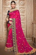 Vamika Pink Embroidery Sana Silk Saree | Grocsy