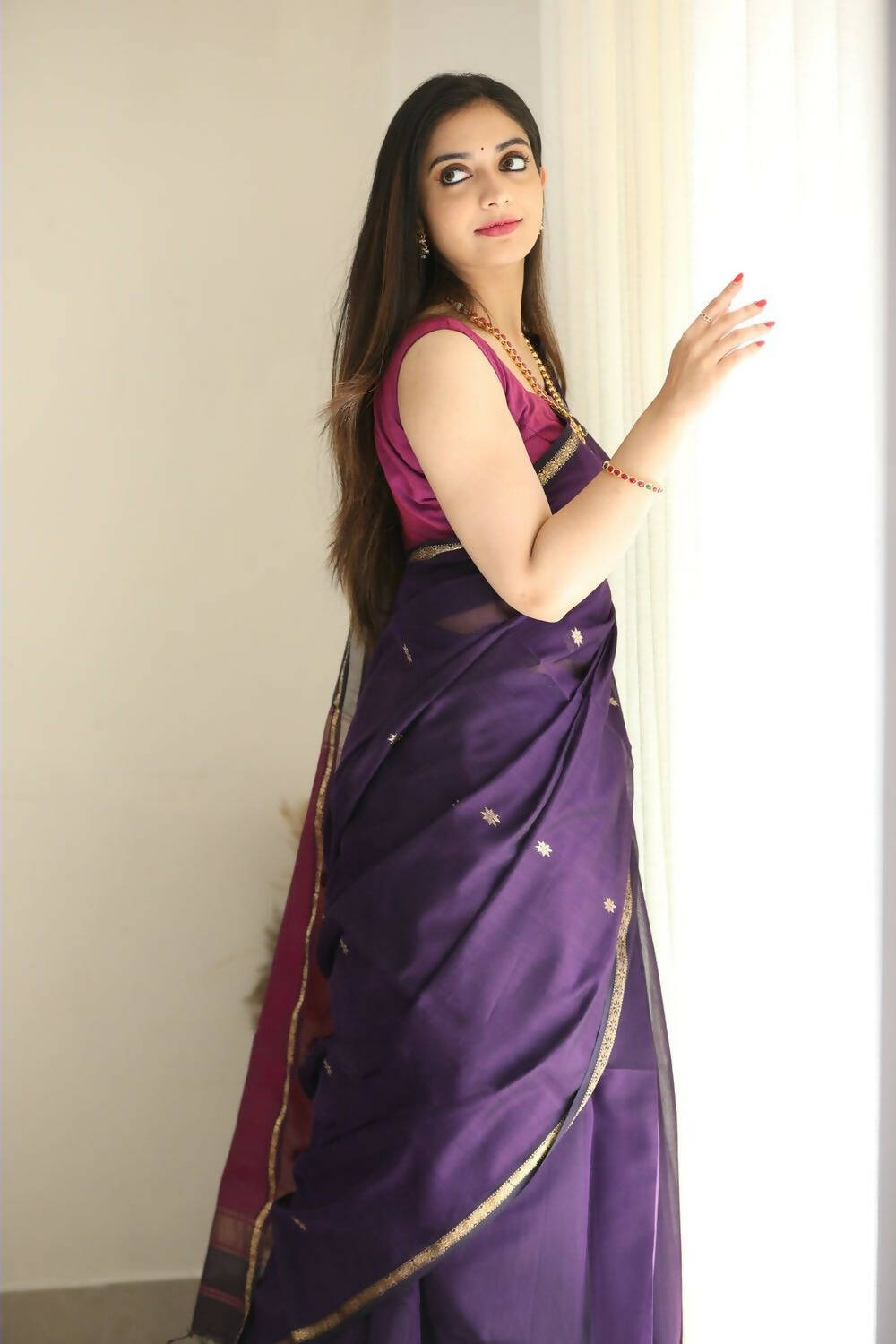 DEIANA'S Beautiful Designer Golden zari Soft Cotton Saree - Purple | Grocsy