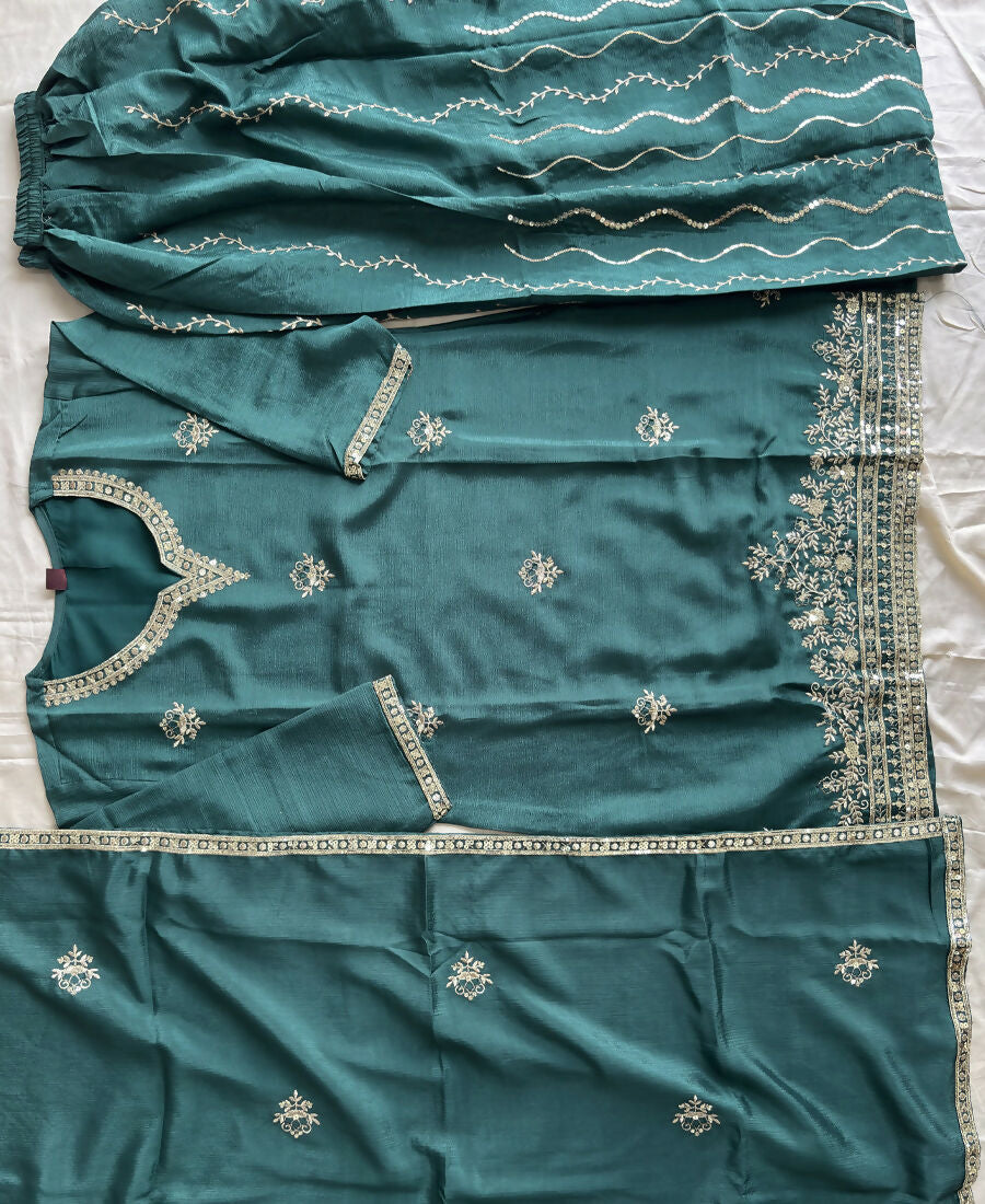 KC Green Ethnic Wear Ready Made Chinon Suit For Women | Grocsy