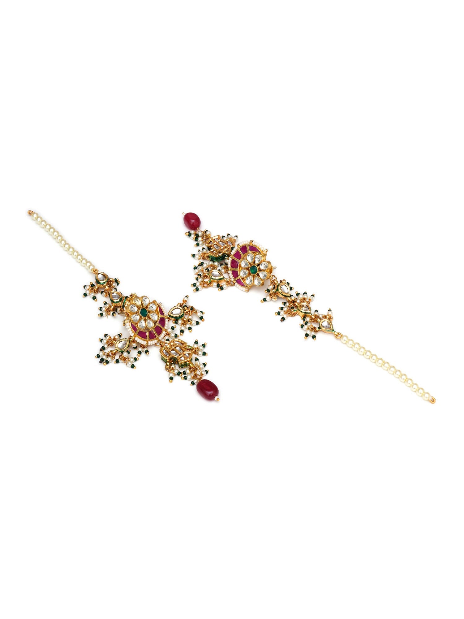Long Kundan Neckpiece with Earrings with Multi Stones Jewellery Set (Gold) - Ruby Raang | Grocsy