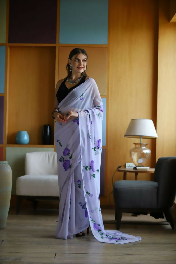 Vamsee Laxmi Purple Georgette Saree | Grocsy