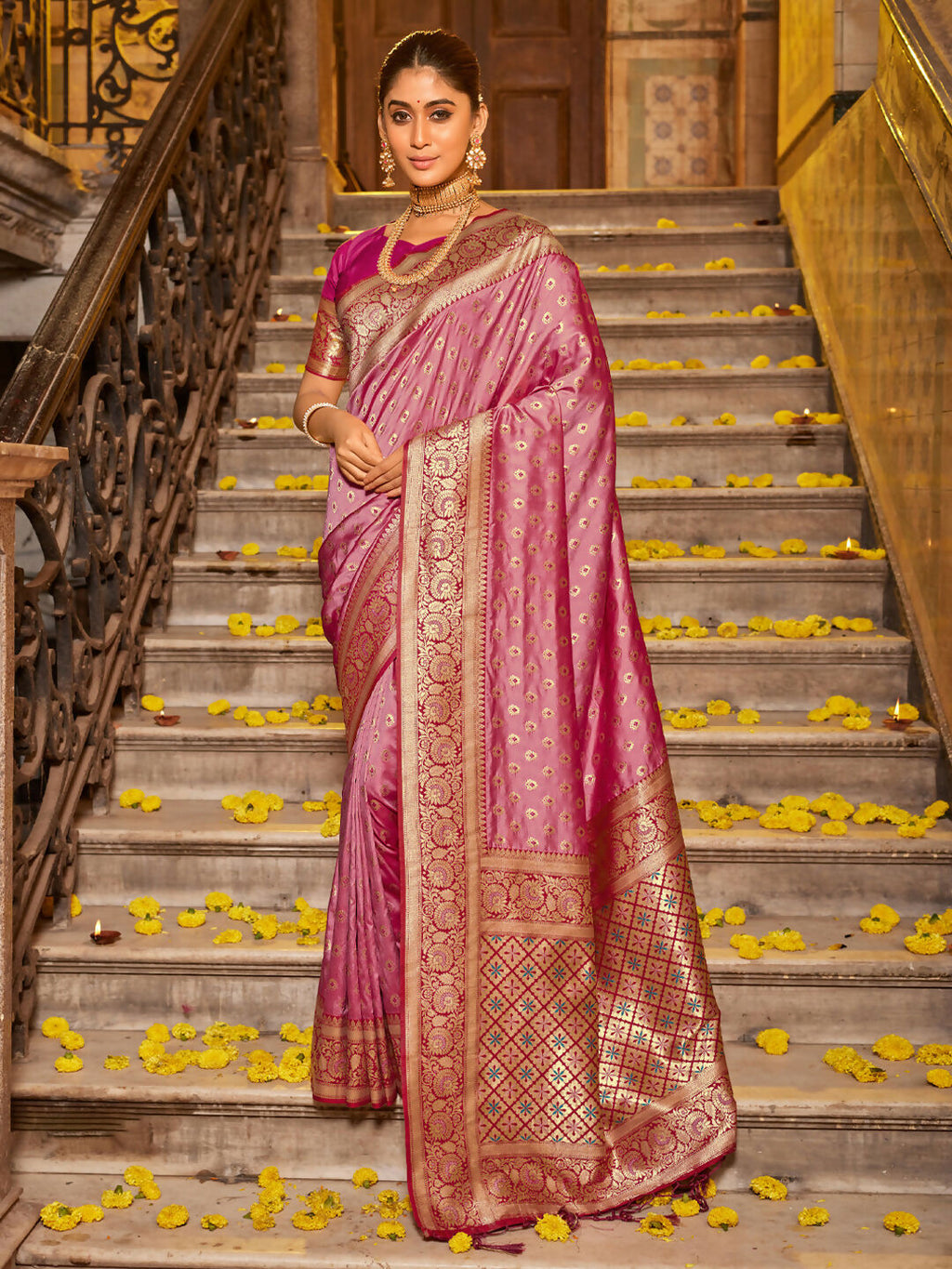 Shree Shyam Fashion Banarasi Silk Light Pink Saree | Grocsy