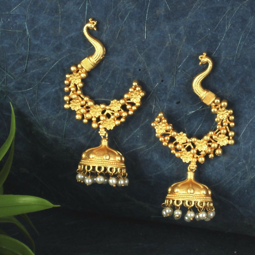 Joban Fashion Women Matte Gold Brass Jhumka | Grocsy