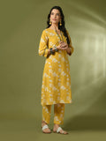 Myshka Women's Yellow Printed Cotton Straight Party Kurta Set | Grocsy