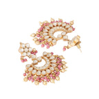 Nuyug 22k Gold-Plated Kundan Chandbali Earrings with Pink Stones | Grocsy