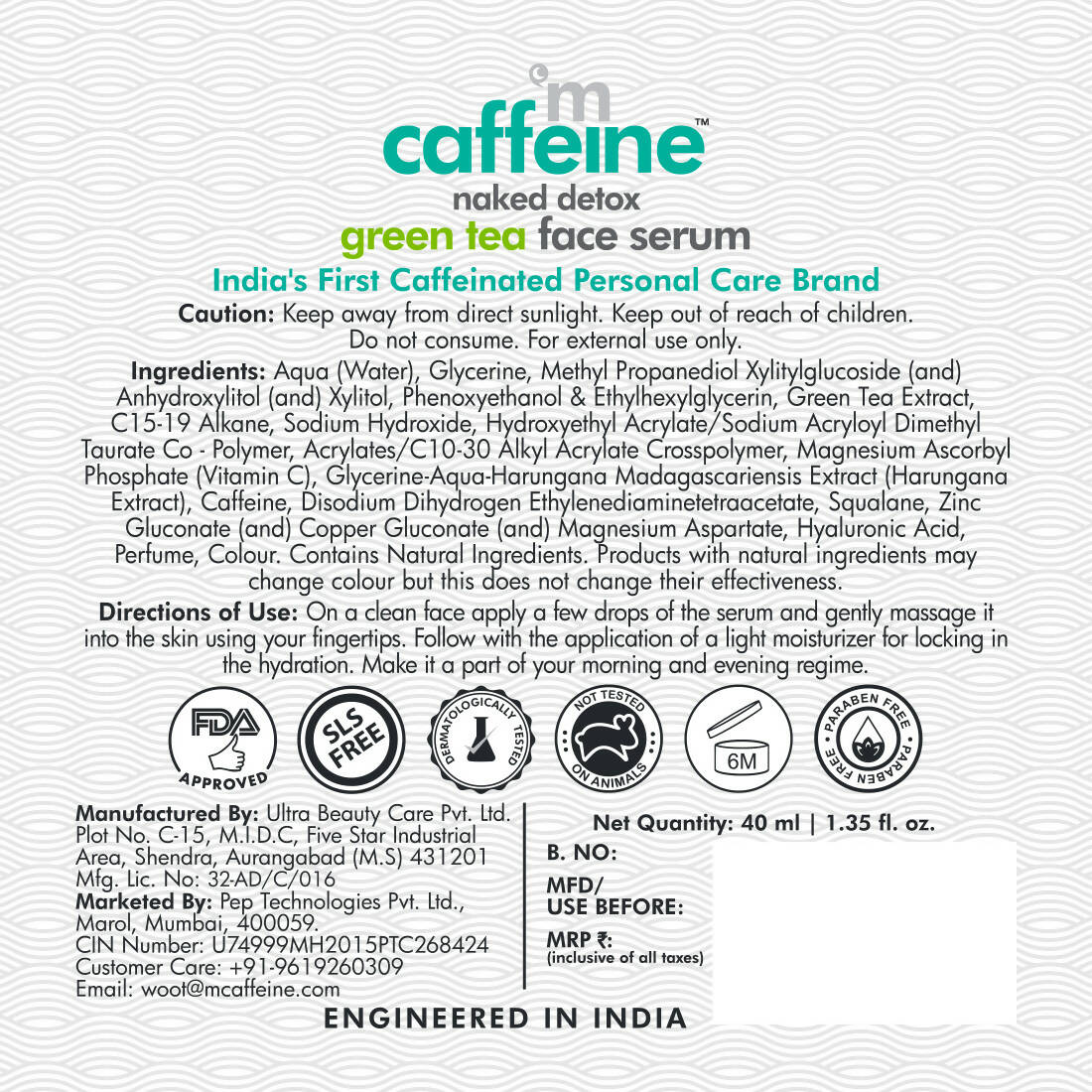 mCaffeine Vitamin C & Green Tea Face Serum with Hyaluronic Acid | Grocsy