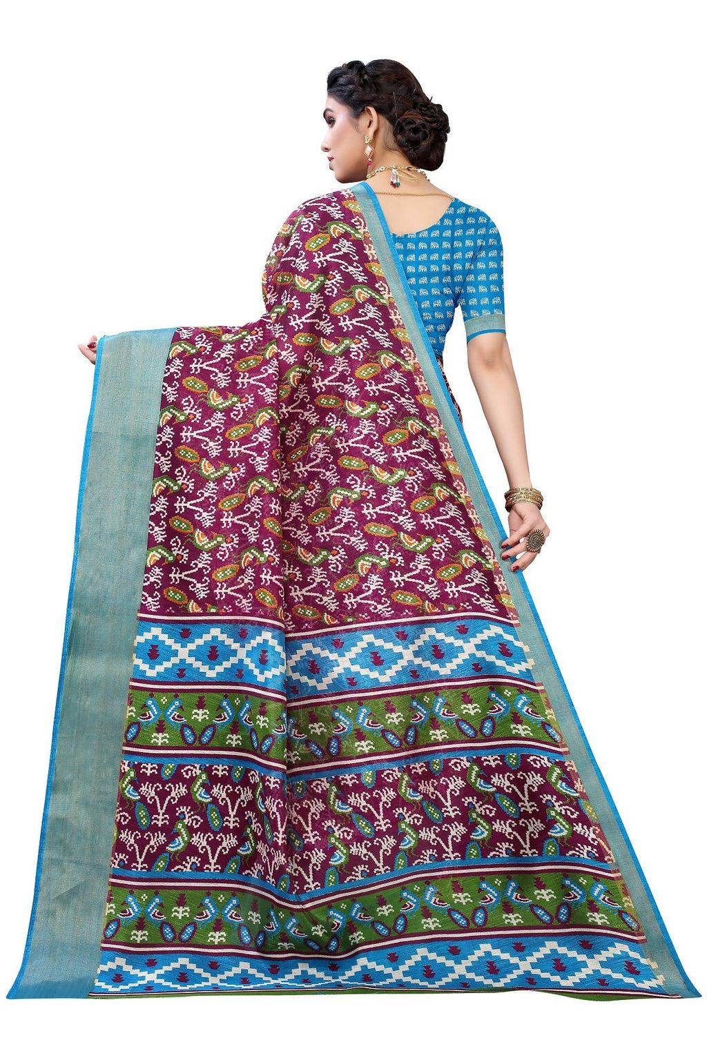 Vamika Purple and Blue Linen Jari Border Saree Online At Low Price | Grocsy