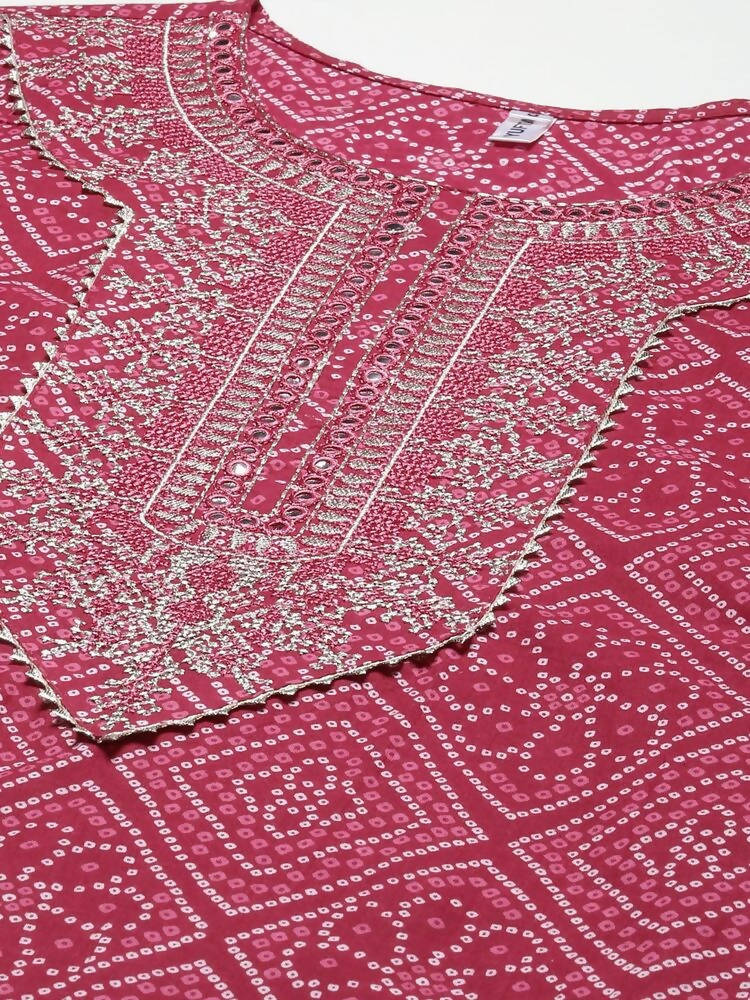 Yufta Women Pink Embroidered Regular Kurta with Palazzo & With Dupatta | Grocsy