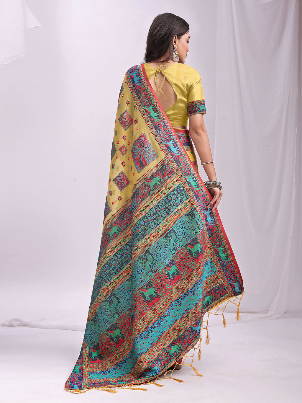 Shree Shyam Fashion Vastraloom Yellow Linen Cotton Saree | Grocsy