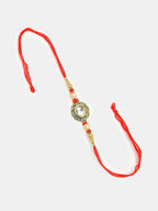 NVR Women & Men Set of 2 Gold & Red Kundan-Studded Bhaiya Bhabhi Rakhi With Roli Chawal | Grocsy