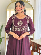 The52 Women Beautiful Vichitra Silk Fabric Flared Kurta, Pant and Dupatta Set | Grocsy