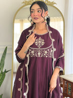 The52 Women Beautiful Vichitra Silk Fabric Flared Kurta, Pant and Dupatta Set | Grocsy