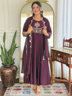 The52 Women Beautiful Vichitra Silk Fabric Flared Kurta, Pant and Dupatta Set | Grocsy
