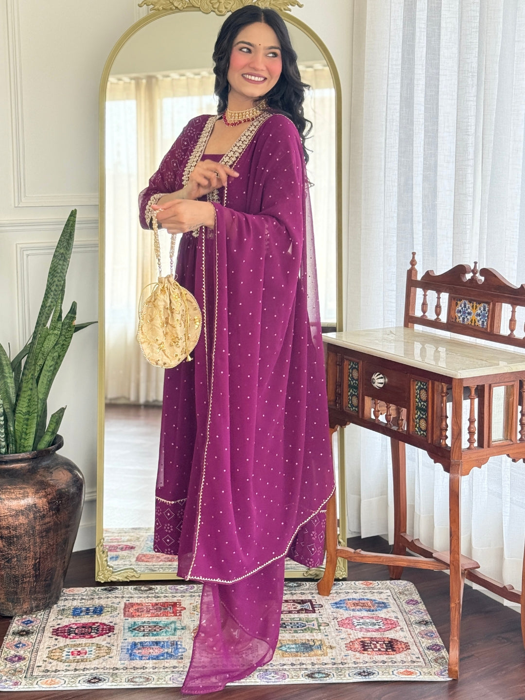 The52 Women Beautiful Georgette Fabric Angrakha Kurta, Pant and Dupatta Set | Grocsy