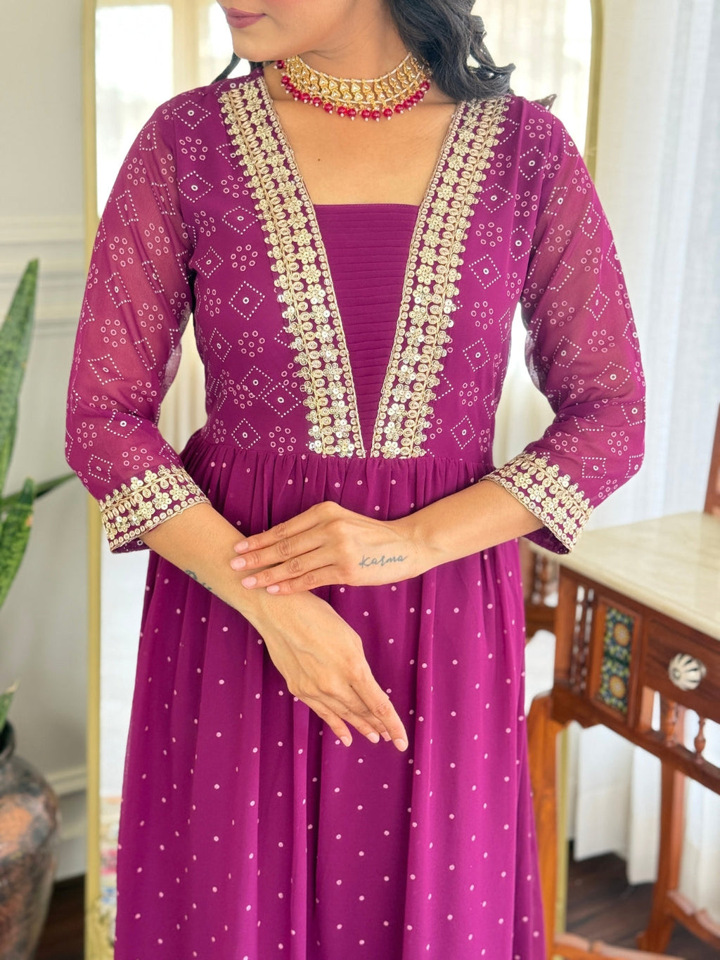 The52 Women Beautiful Georgette Fabric Angrakha Kurta, Pant and Dupatta Set | Grocsy