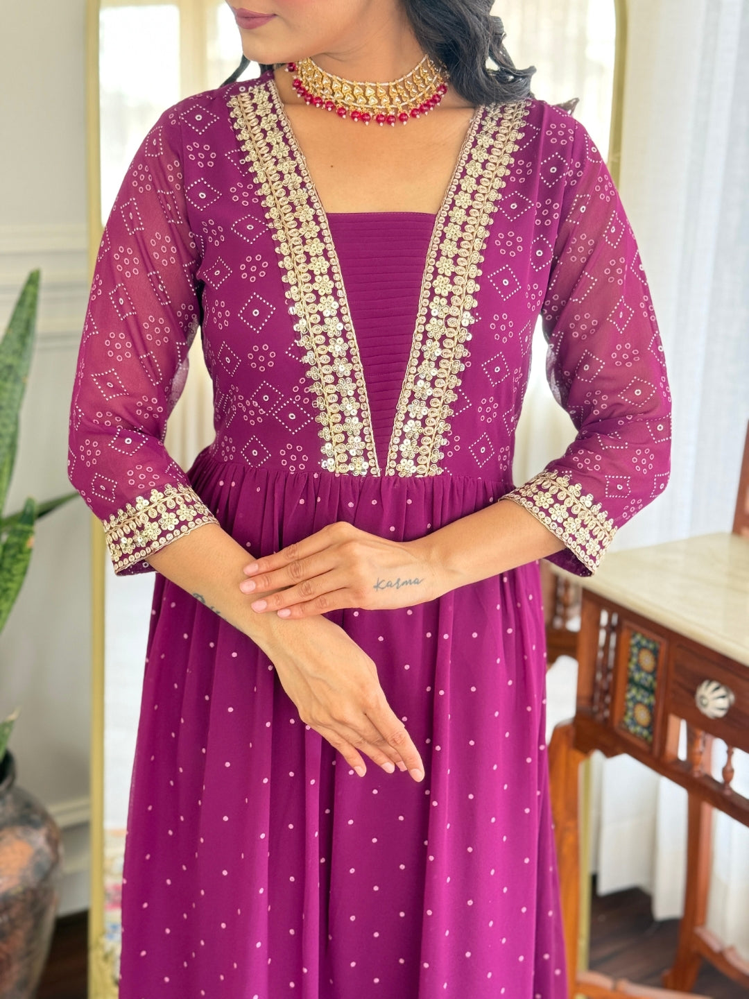 The52 Women Beautiful Georgette Fabric Angrakha Kurta, Pant and Dupatta Set | Grocsy