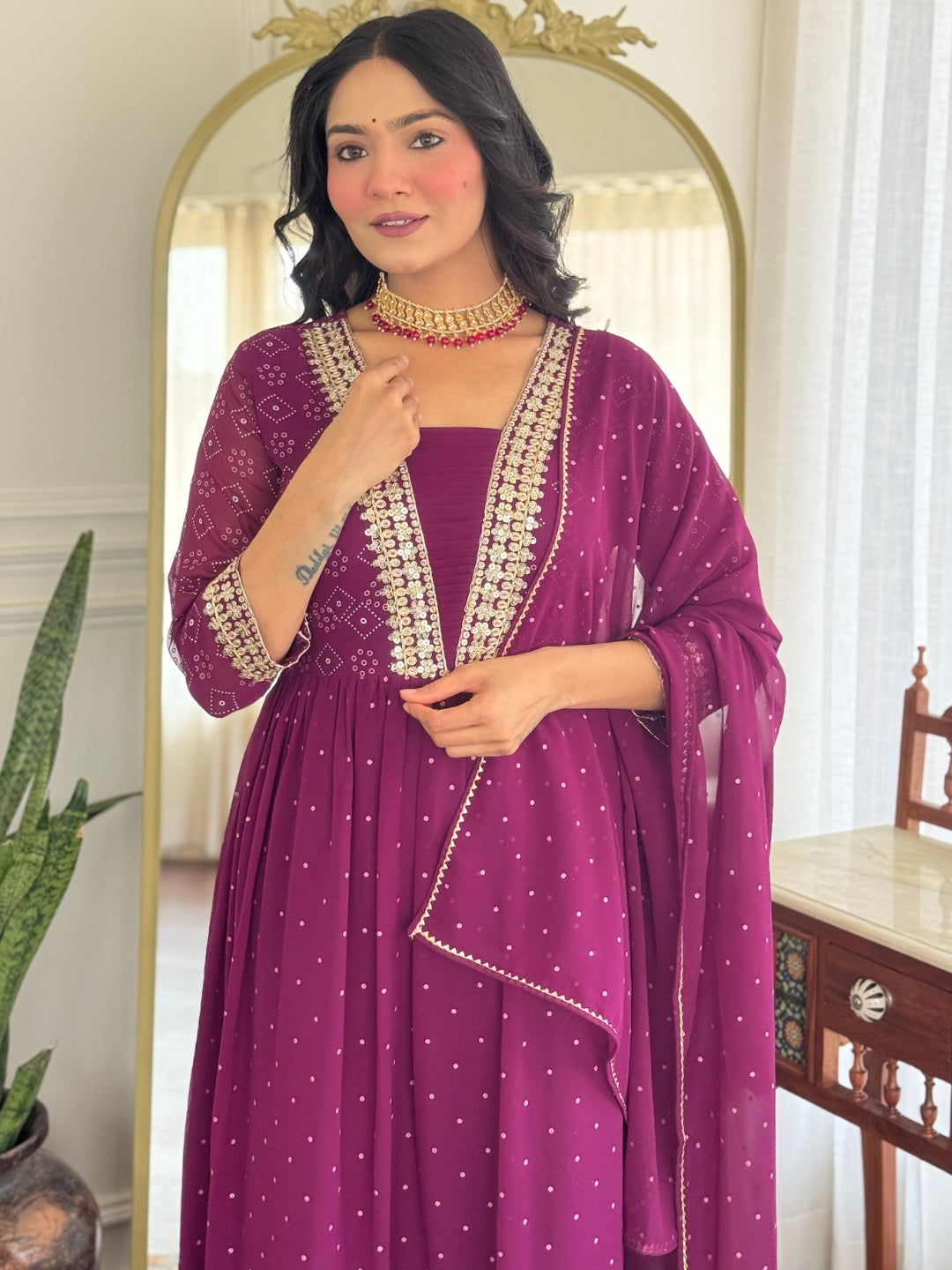 The52 Women Beautiful Georgette Fabric Angrakha Kurta, Pant and Dupatta Set | Grocsy