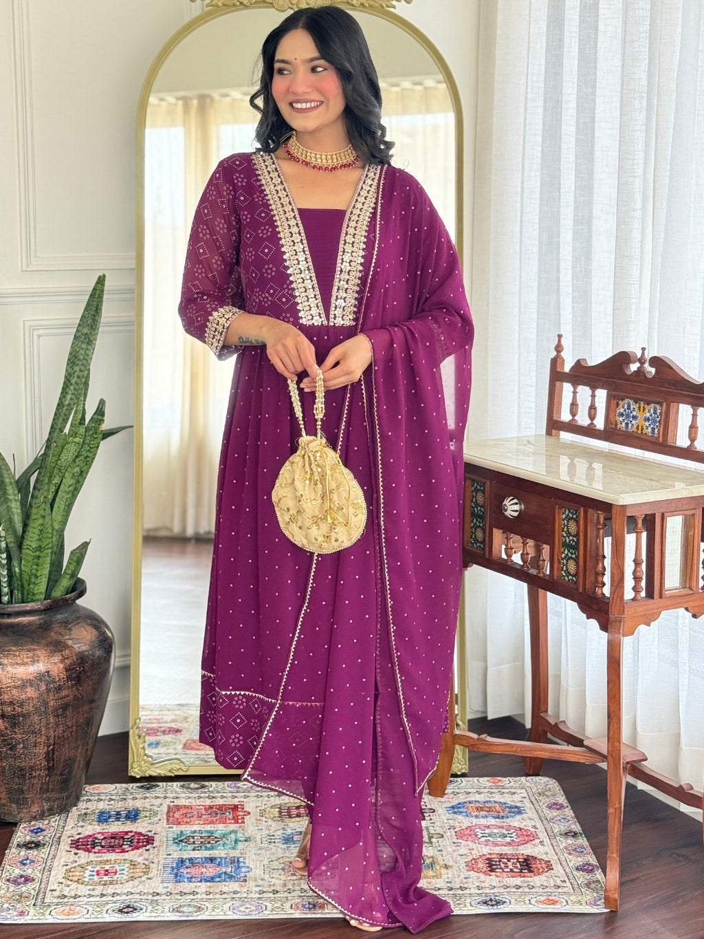 The52 Women Beautiful Georgette Fabric Angrakha Kurta, Pant and Dupatta Set | Grocsy