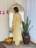 The52 Yellow Women's Viscose Chanderi Fabric Straight Kurta, Pant and Dupatta Set | Grocsy