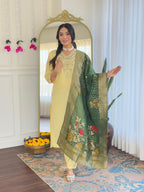 The52 Yellow Women's Viscose Chanderi Fabric Straight Kurta, Pant and Dupatta Set | Grocsy