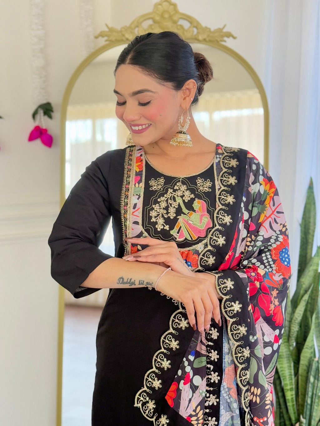 The52 Women's Viscose Chanderi Fabric Straight Kurta, Pant and Dupatta Set | Grocsy