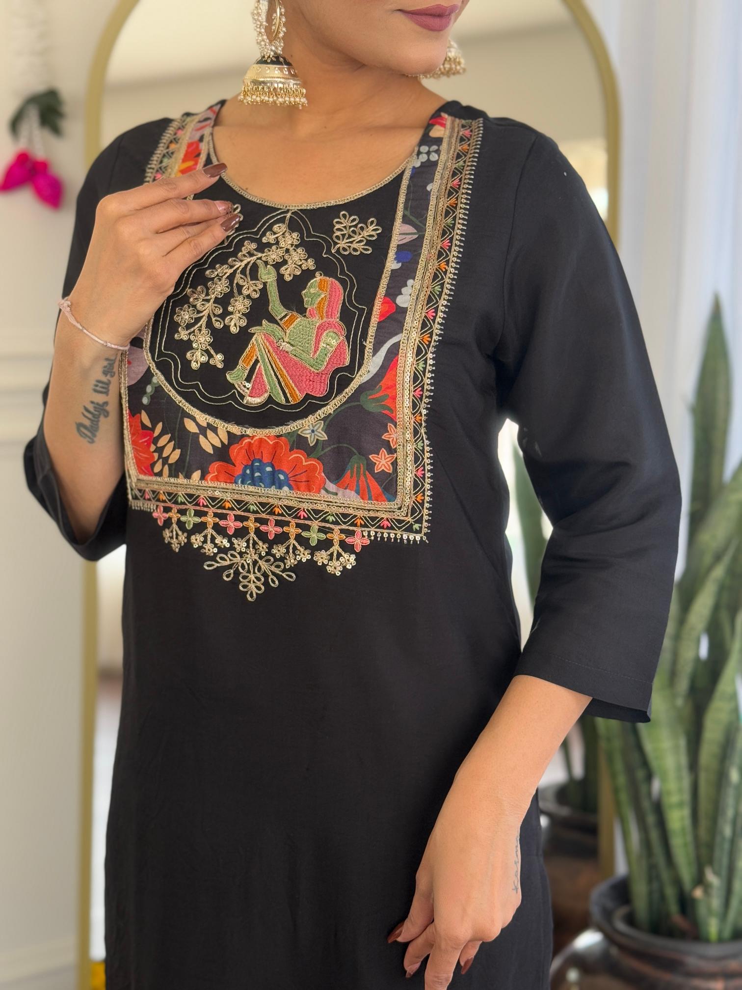 The52 Women's Viscose Chanderi Fabric Straight Kurta, Pant and Dupatta Set | Grocsy