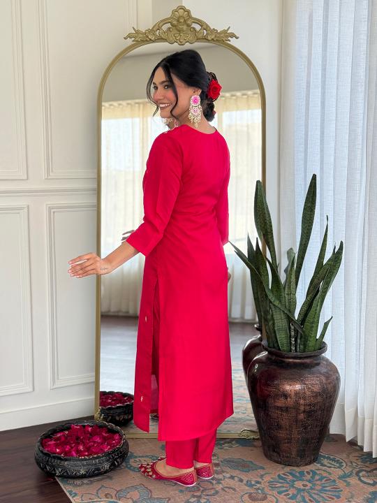 The52 Women Gorgeous Roman Silk Fabric Straight Kurta, Pant and Dupatta Set | Grocsy
