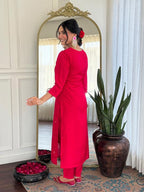 The52 Women Gorgeous Roman Silk Fabric Straight Kurta, Pant and Dupatta Set | Grocsy