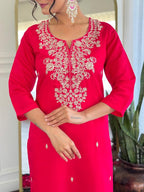 The52 Women Gorgeous Roman Silk Fabric Straight Kurta, Pant and Dupatta Set | Grocsy