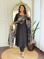 The52 Women Gorgeous Roman Silk Fabric Straight Kurta, Pant and Dupatta Set | Grocsy