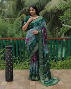 Anaita Grey Woven Design Pure Bandhej Soft Silk Saree | Grocsy