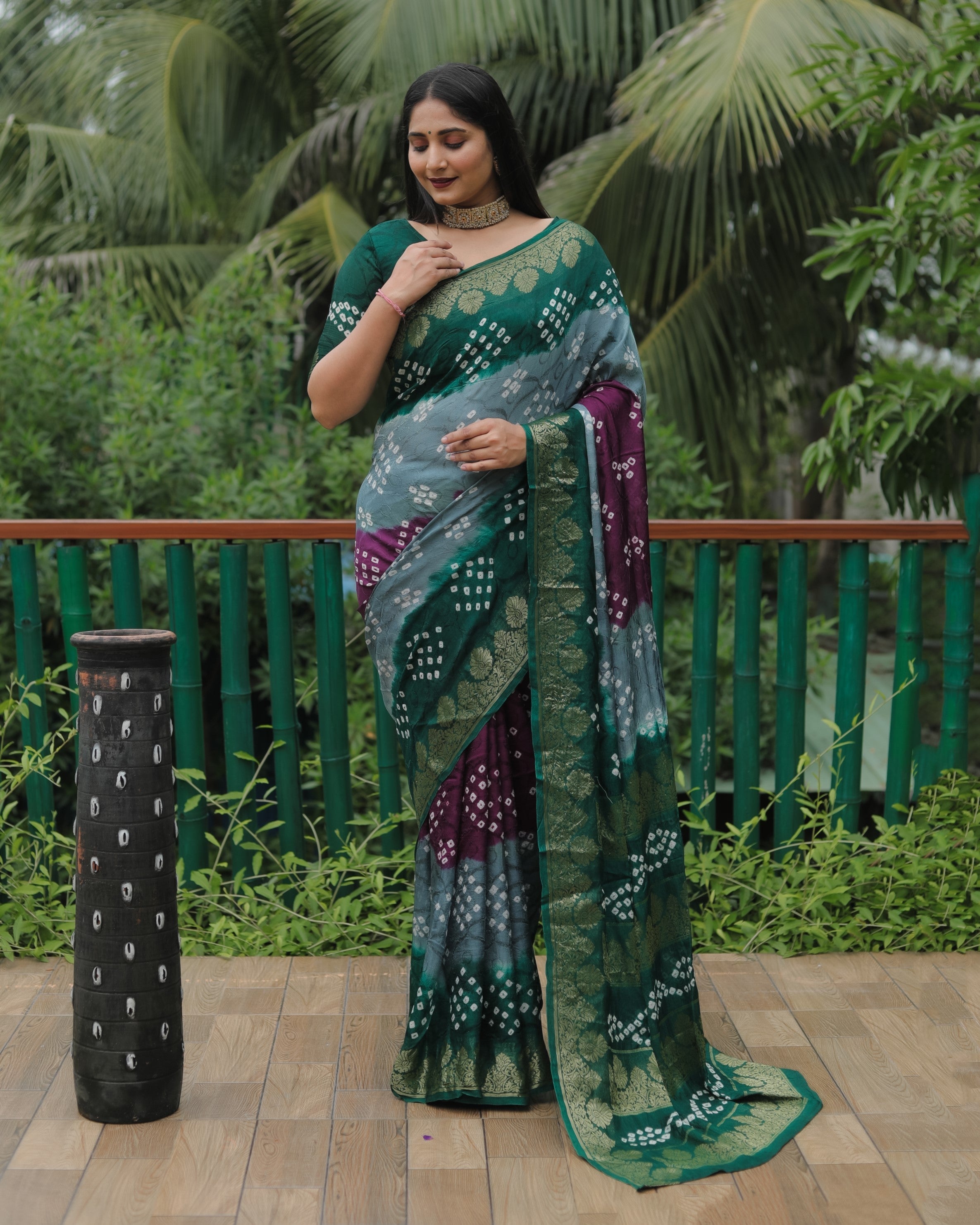 Anaita Grey Woven Design Pure Bandhej Soft Silk Saree | Grocsy
