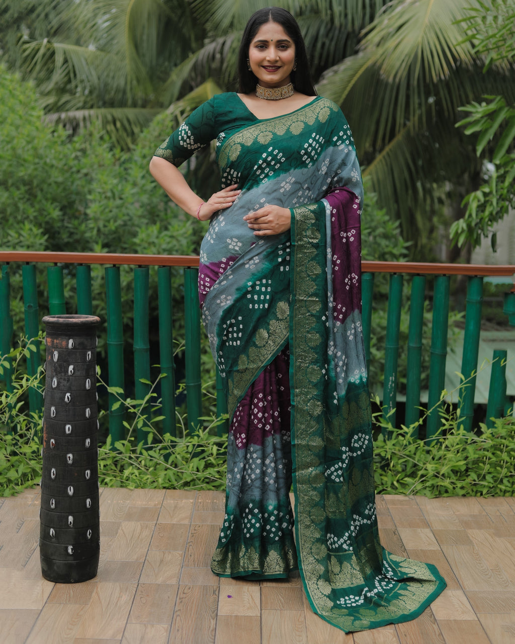 Anaita Grey Woven Design Pure Bandhej Soft Silk Saree | Grocsy