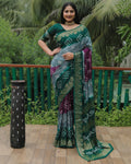 Anaita Grey Woven Design Pure Bandhej Soft Silk Saree | Grocsy