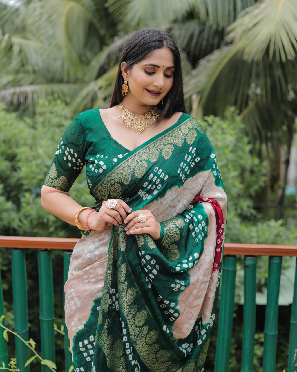Anaita Light Brown Woven Design Pure Bandhej Soft Silk Saree | Grocsy