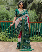 Anaita Light Brown Woven Design Pure Bandhej Soft Silk Saree | Grocsy
