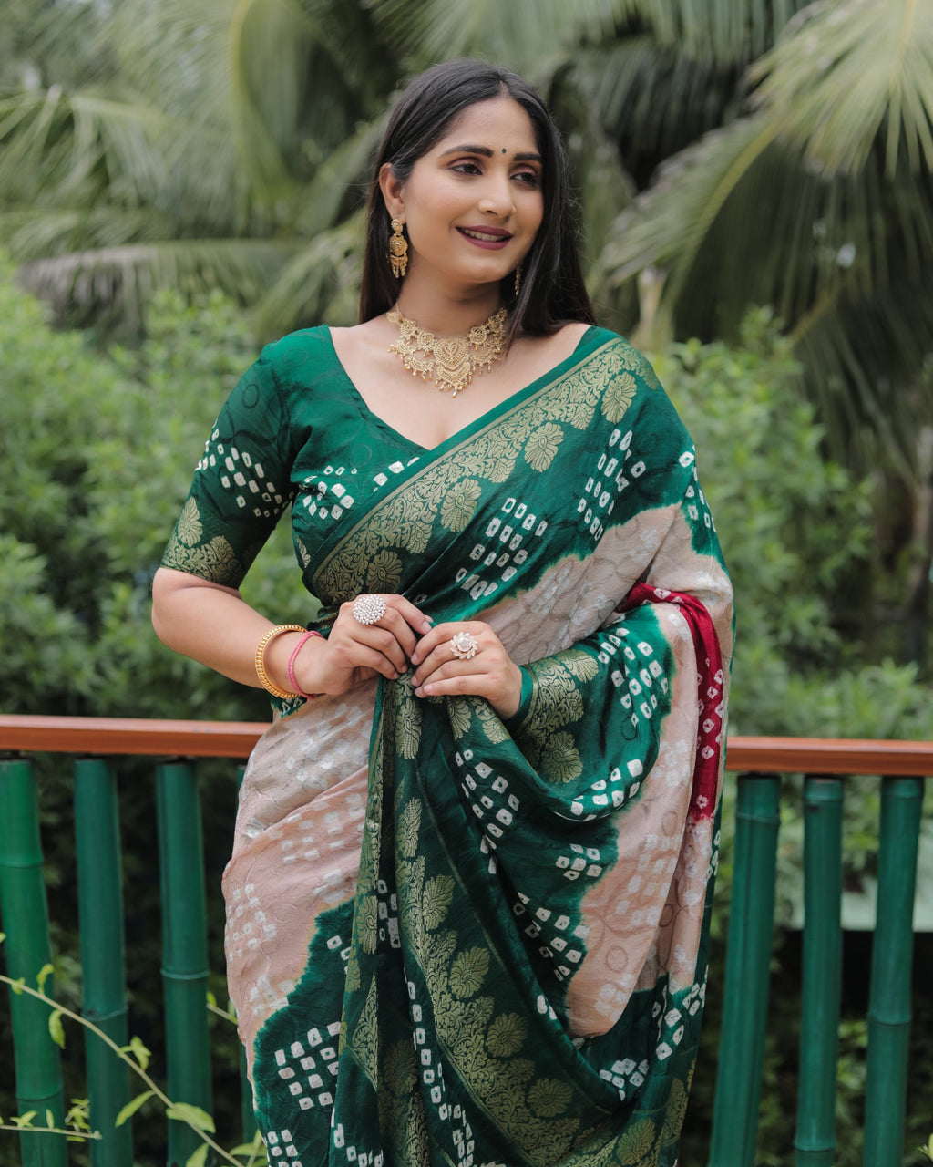 Anaita Light Brown Woven Design Pure Bandhej Soft Silk Saree | Grocsy