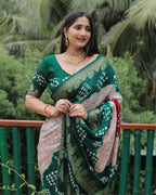 Anaita Light Brown Woven Design Pure Bandhej Soft Silk Saree | Grocsy