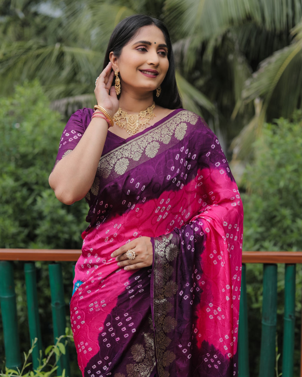 Anaita Pink Woven Design Pure Bandhej Soft Silk Saree | Grocsy