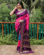 Anaita Pink Woven Design Pure Bandhej Soft Silk Saree | Grocsy
