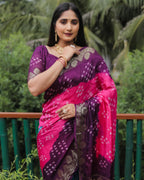 Anaita Pink Woven Design Pure Bandhej Soft Silk Saree | Grocsy
