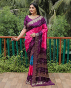 Anaita Pink Woven Design Pure Bandhej Soft Silk Saree | Grocsy