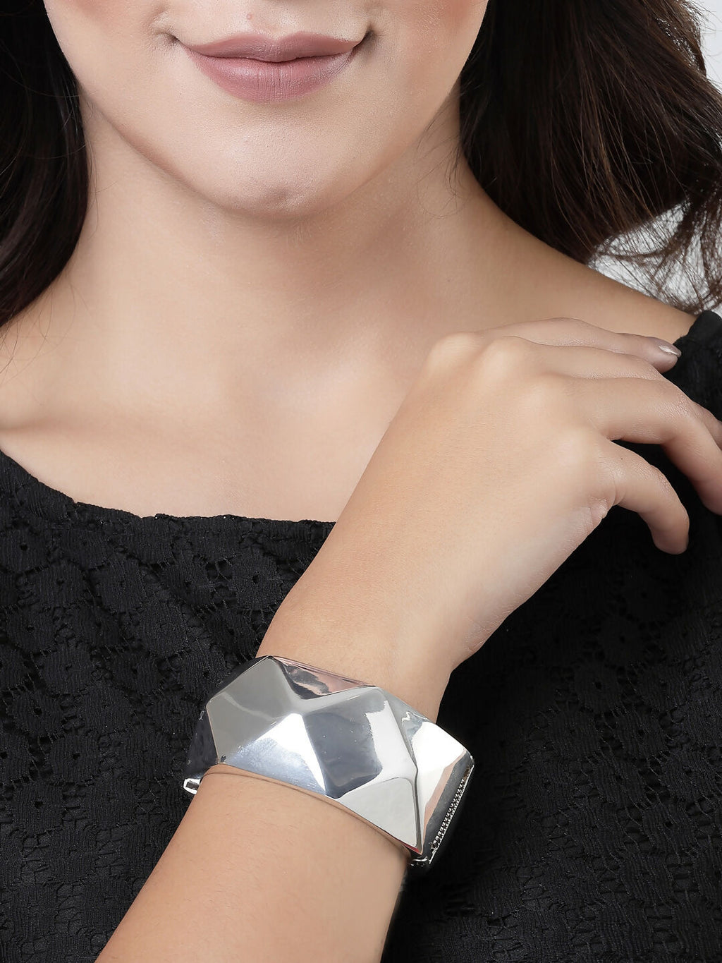 NVR Women Rhodium-Plated Kada Bracelet | Grocsy