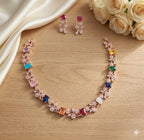 Jewel City Multi-Color Gemstone Floral Necklace Set - Handcrafted 18K Rose Gold Plated Jewellery for Weddings & Parties | Grocsy