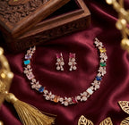 Jewel City Multi-Color Gemstone Floral Necklace Set - Handcrafted 18K Rose Gold Plated Jewellery for Weddings & Parties | Grocsy