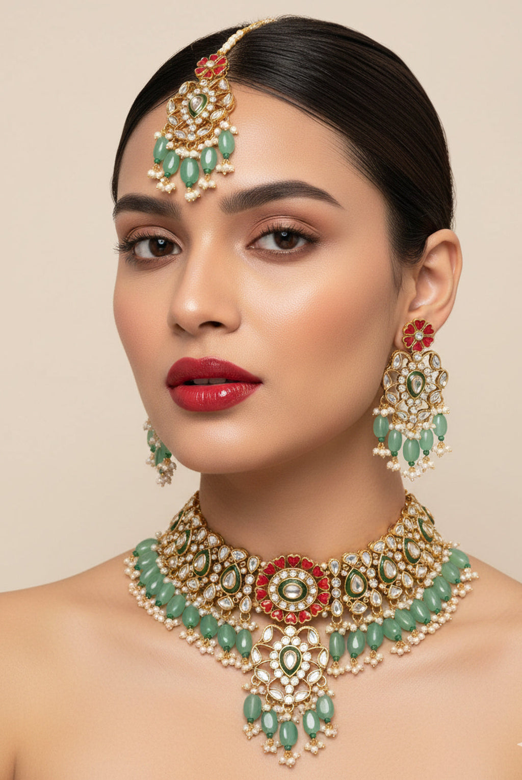 Jewel City Stunning Handcrafted Kundan Choker Jewelry Set | Grocsy