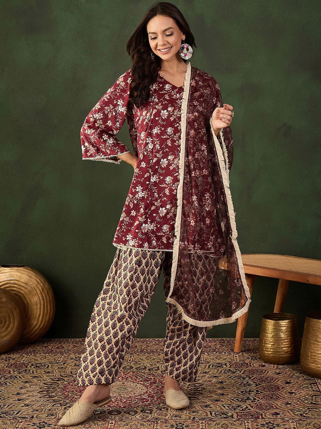 Sangria Digital Printed Anarkali Kurta & Salwar With Dupatta | Grocsy